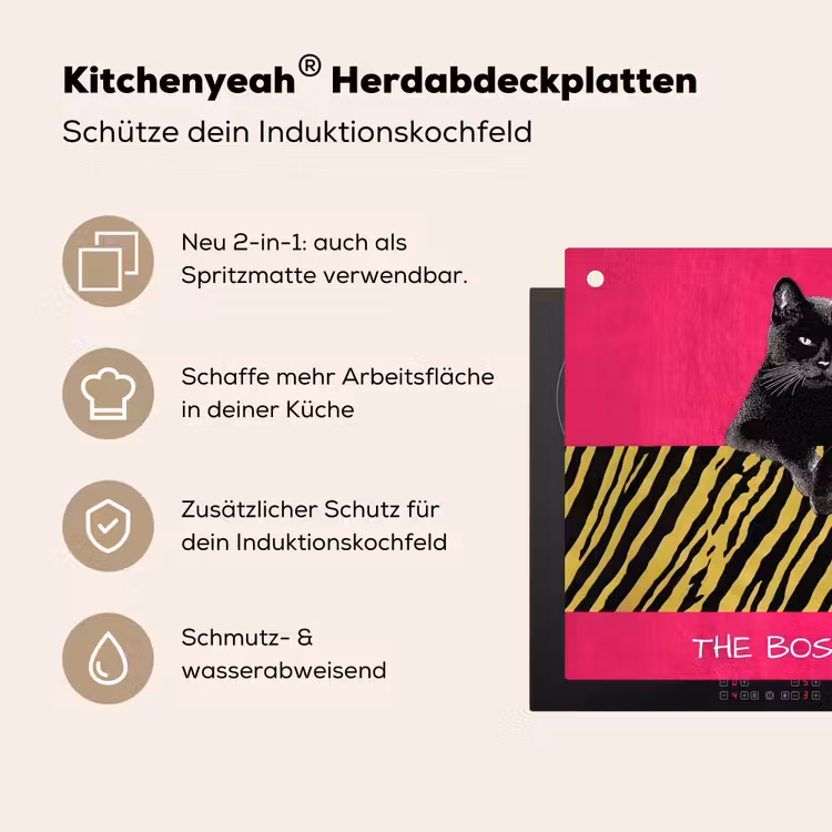 Kat - Baas - Roze - Tijgerprint Inductie beschemer met haakjes middel -ky-usp-de
