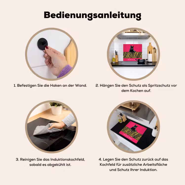Kat - Baas - Roze - Tijgerprint Inductie beschemer met haakjes middel -ky-gebruik-de