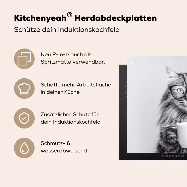 Kat - Bril - Mok - Pluizig Inductie beschemer met haakjes middel -ky-usp-de