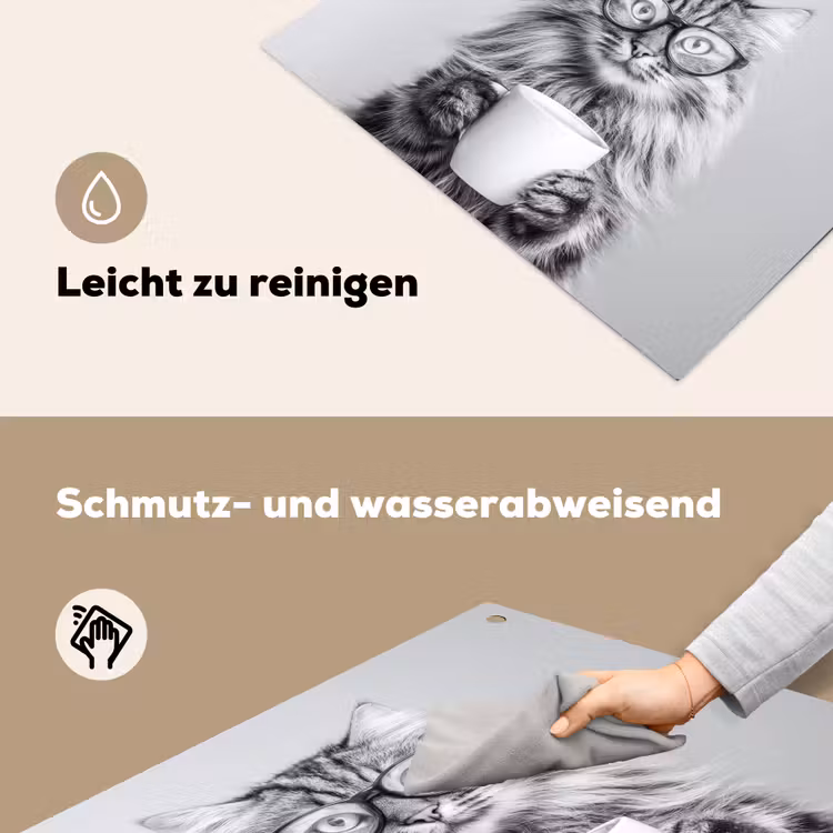 Kat - Bril - Mok - Pluizig Inductie beschemer met haakjes middel -ky-schoon-de