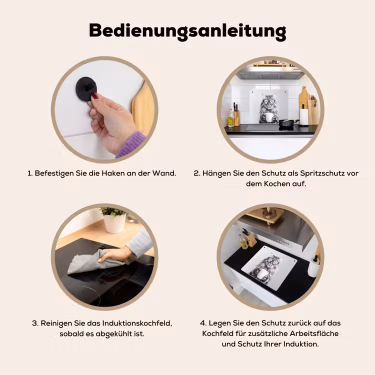 Kat - Bril - Mok - Pluizig Inductie beschemer met haakjes middel -ky-gebruik-de