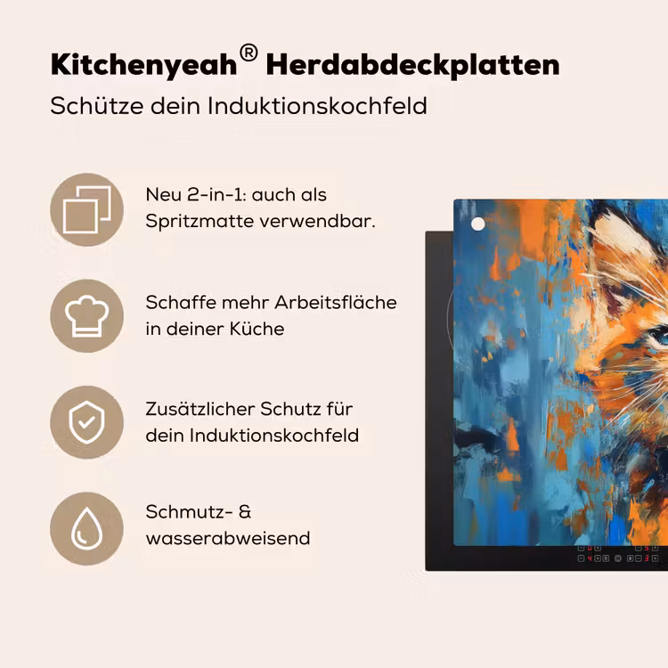 Kat - Kleurrijk - Oranje - Blauw Inductie beschemer met haakjes klein -ky-usp-de