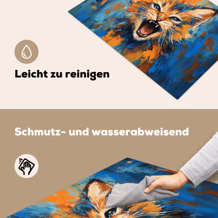 Kat - Kleurrijk - Oranje - Blauw Inductie beschemer met haakjes klein -ky-schoon-de