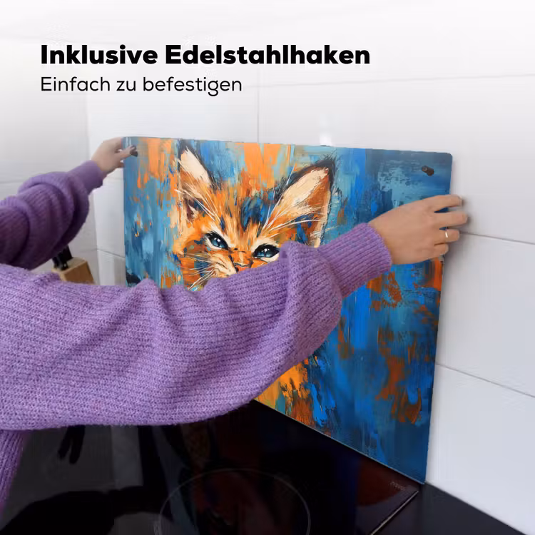 Kat - Kleurrijk - Oranje - Blauw Inductie beschemer met haakjes klein -ky-ophangen-de