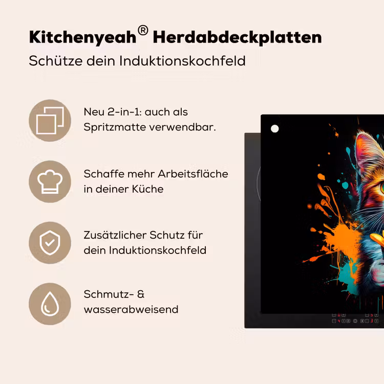Kat - Eten - Patat - Graffiti - Abstract Inductie beschemer met haakjes klein -ky-usp-de
