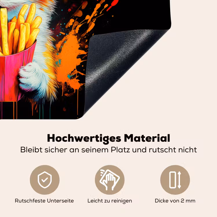 Kat - Eten - Patat - Graffiti - Abstract Inductie beschemer met haakjes klein -ky-onderkant-de