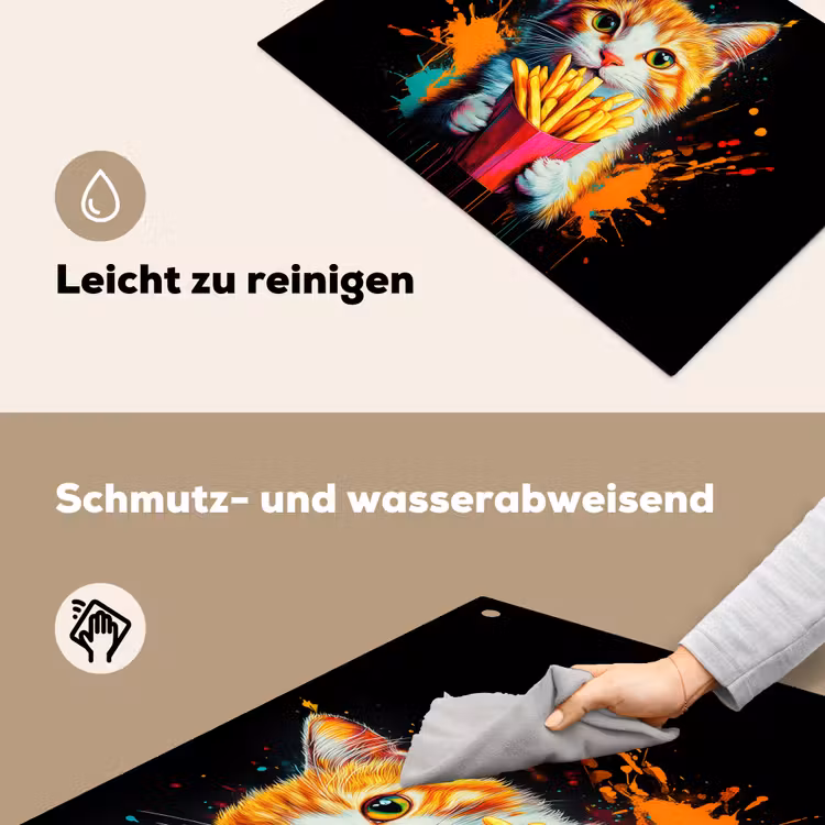 Kat - Eten - Patat - Graffiti - Abstract Inductie beschemer met haakjes klein -ky-schoon-de