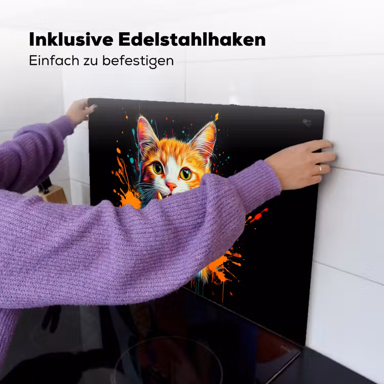 Kat - Eten - Patat - Graffiti - Abstract Inductie beschemer met haakjes klein -ky-ophangen-de