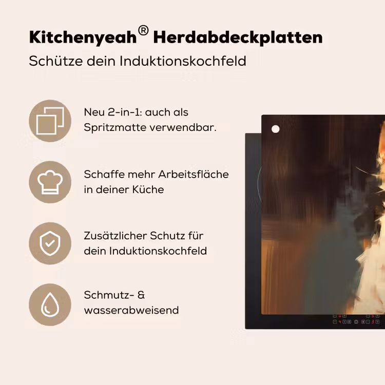 Kat - Geschilderd - Artistiek - Wit Inductie beschemer met haakjes klein -ky-usp-de