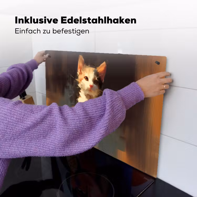 Kat - Geschilderd - Artistiek - Wit Inductie beschemer met haakjes klein -ky-ophangen-de