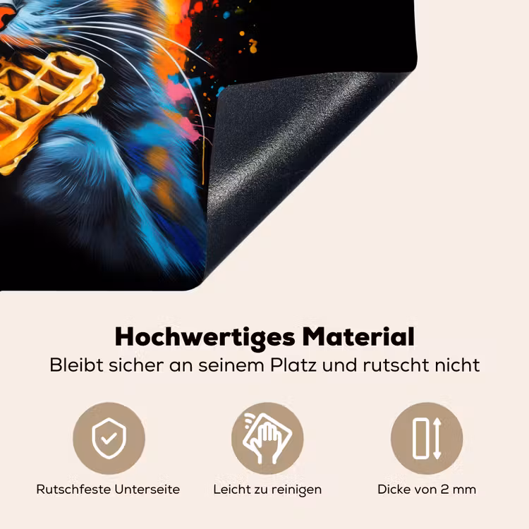 Kat - Graffiti - Kleurrijk - Wafel - Eten Inductie beschemer met haakjes klein -ky-onderkant-de