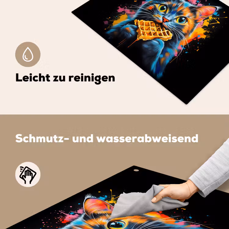 Kat - Graffiti - Kleurrijk - Wafel - Eten Inductie beschemer met haakjes klein -ky-schoon-de