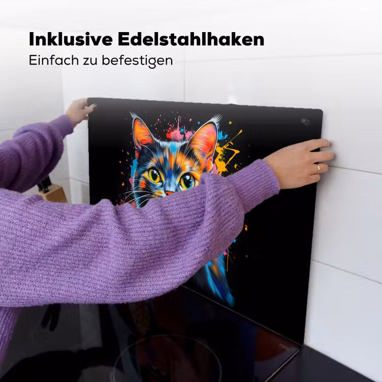 Kat - Graffiti - Kleurrijk - Wafel - Eten Inductie beschemer met haakjes klein -ky-ophangen-de