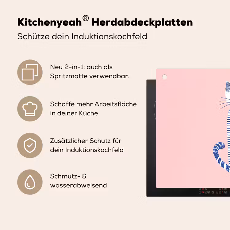 Kat - Illustratie - Minimalistisch - Roze Inductie beschemer met haakjes klein -ky-usp-de