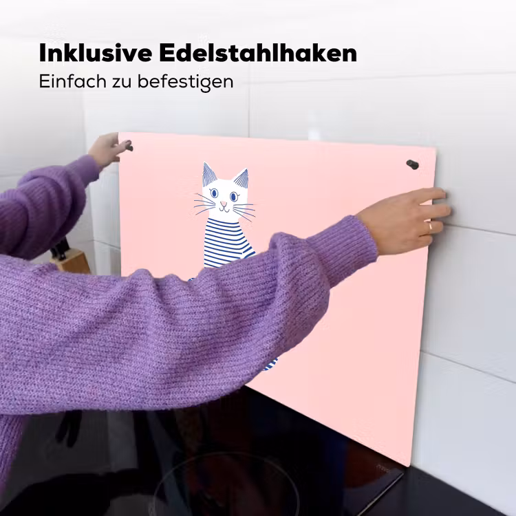 Kat - Illustratie - Minimalistisch - Roze Inductie beschemer met haakjes klein -ky-ophangen-de