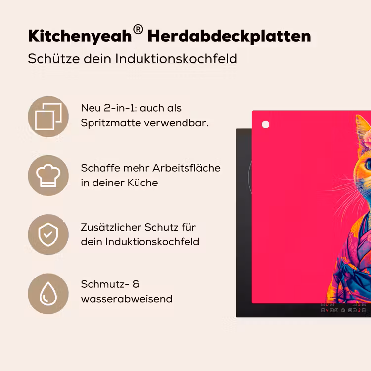 Kat - Kimono - Bloemen - Roze Inductie beschemer met haakjes klein -ky-usp-de