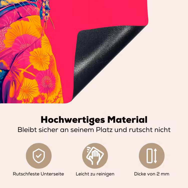 Kat - Kimono - Bloemen - Roze Inductie beschemer met haakjes klein -ky-onderkant-de
