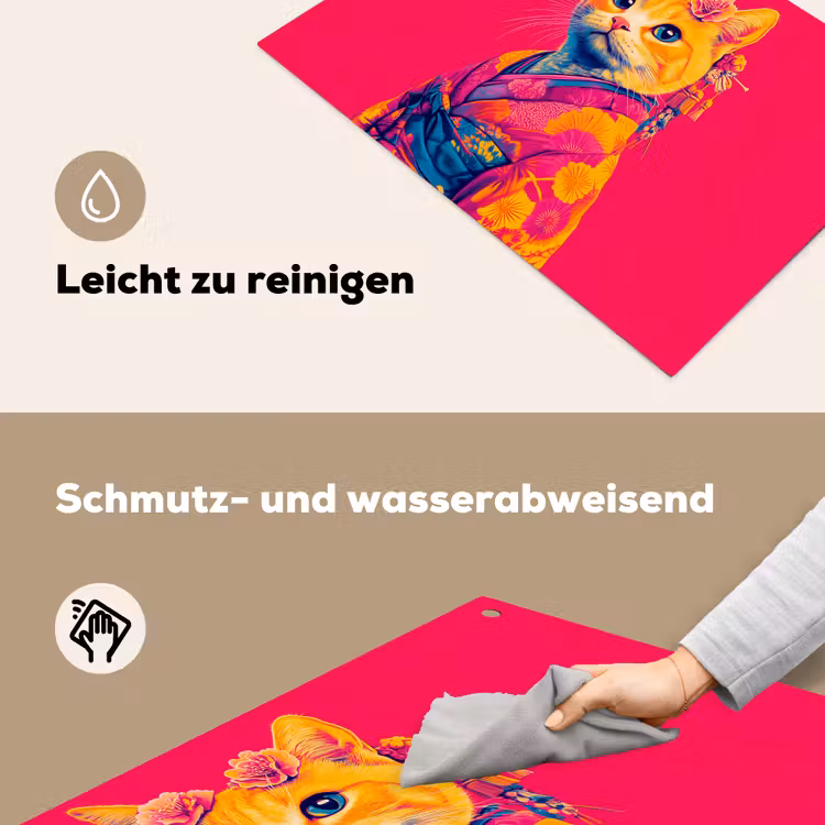 Kat - Kimono - Bloemen - Roze Inductie beschemer met haakjes klein -ky-schoon-de