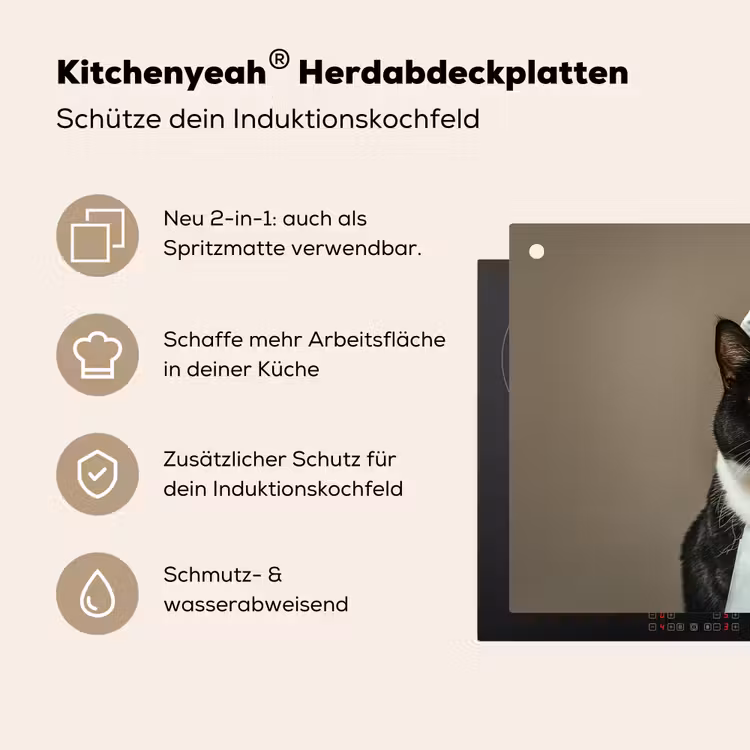 Kat - Kokskleding - Zwart - Wit Inductie beschemer met haakjes klein -ky-usp-de