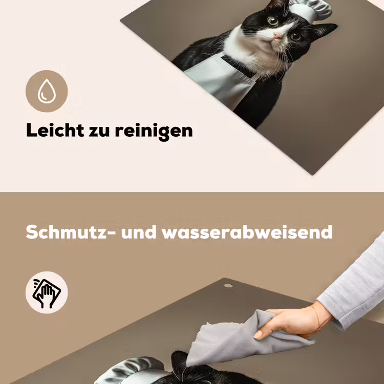 Kat - Kokskleding - Zwart - Wit Inductie beschemer met haakjes klein -ky-schoon-de