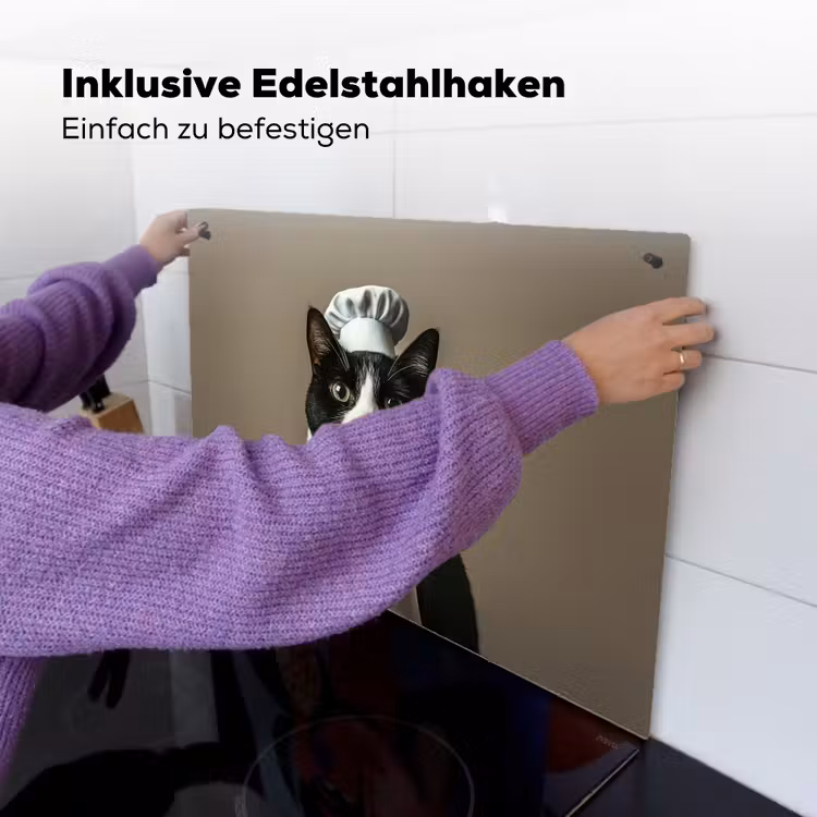 Kat - Kokskleding - Zwart - Wit Inductie beschemer met haakjes klein -ky-ophangen-de