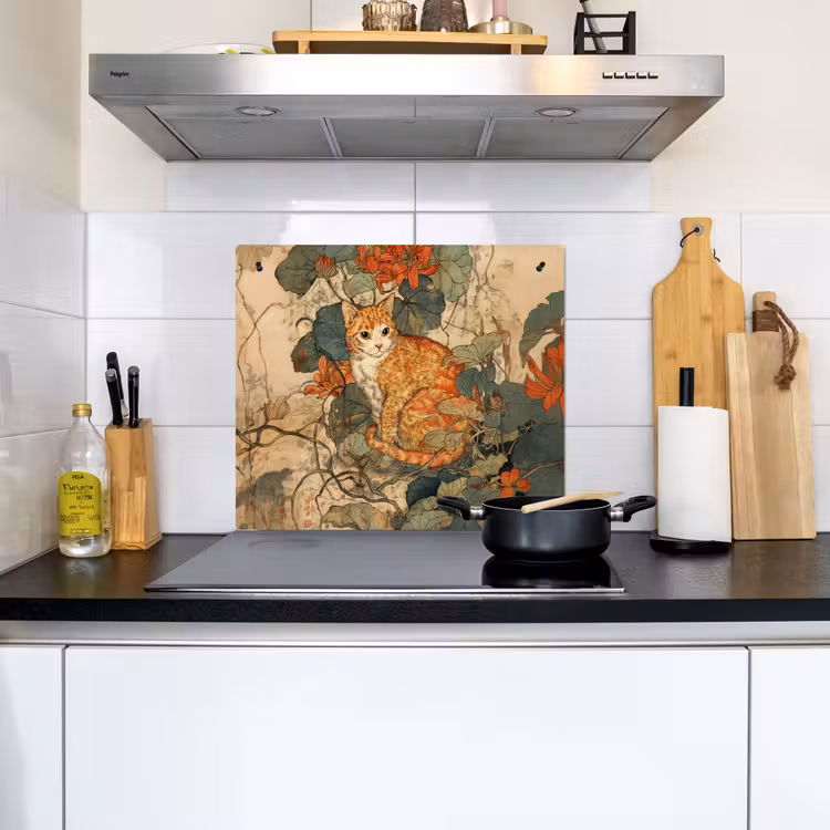 Kat - Sierlijk - Bloemen Inductie beschemer met haakjes middel -sfeer2