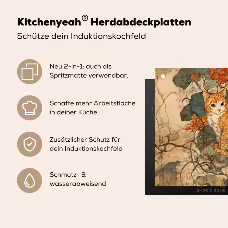 Kat - Sierlijk - Bloemen Inductie beschemer met haakjes middel -ky-usp-de