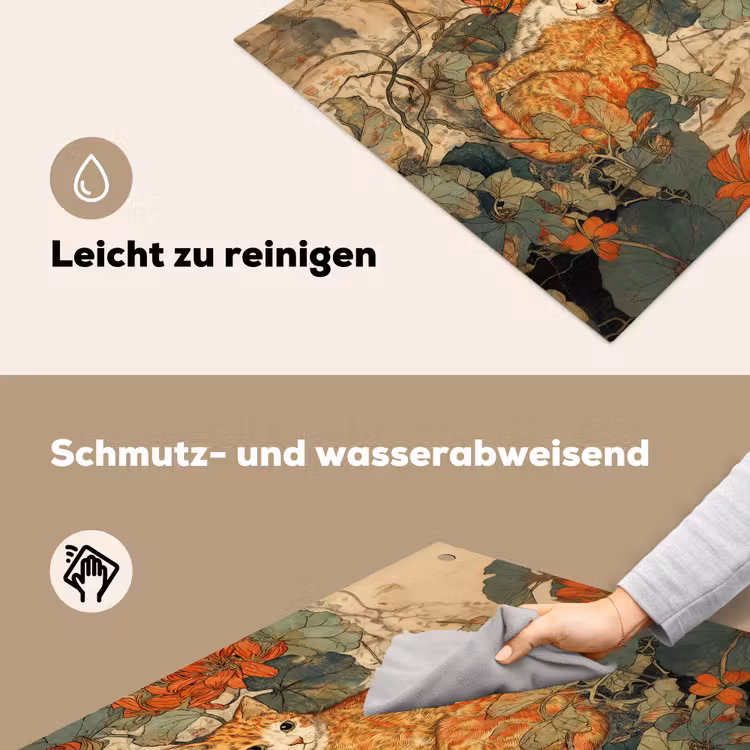 Kat - Sierlijk - Bloemen Inductie beschemer met haakjes middel -ky-schoon-de