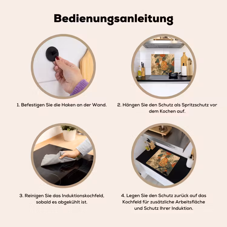 Kat - Sierlijk - Bloemen Inductie beschemer met haakjes middel -ky-gebruik-de
