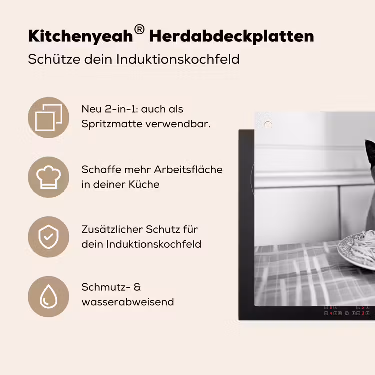 Kat - Siamees - Zwart Wit - Schattig - Dieren Inductie beschemer met haakjes klein -ky-usp-de