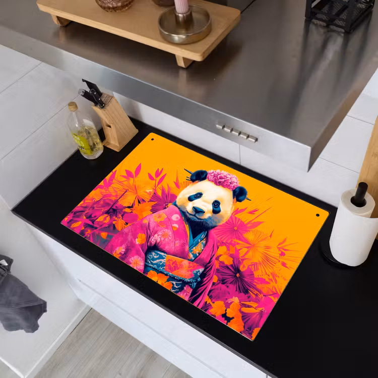 Kimono - Roze - Panda - Bloemenkroon Inductie beschemer met haakjes klein -sfeer1