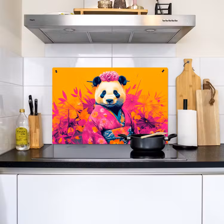 Kimono - Roze - Panda - Bloemenkroon Inductie beschemer met haakjes klein -sfeer2