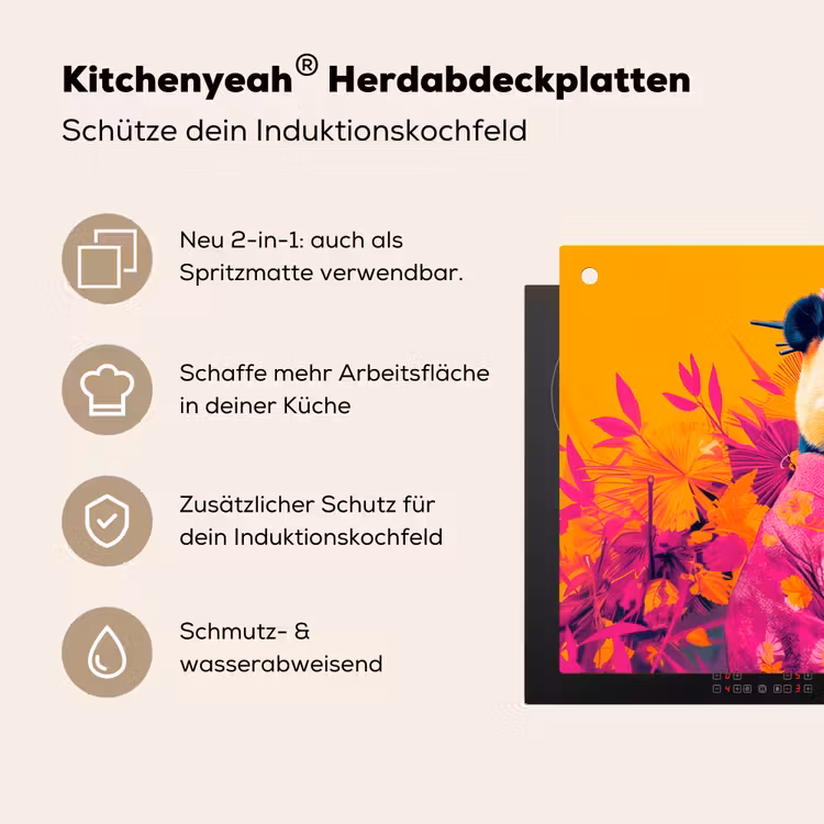 Kimono - Roze - Panda - Bloemenkroon Inductie beschemer met haakjes klein -ky-usp-de
