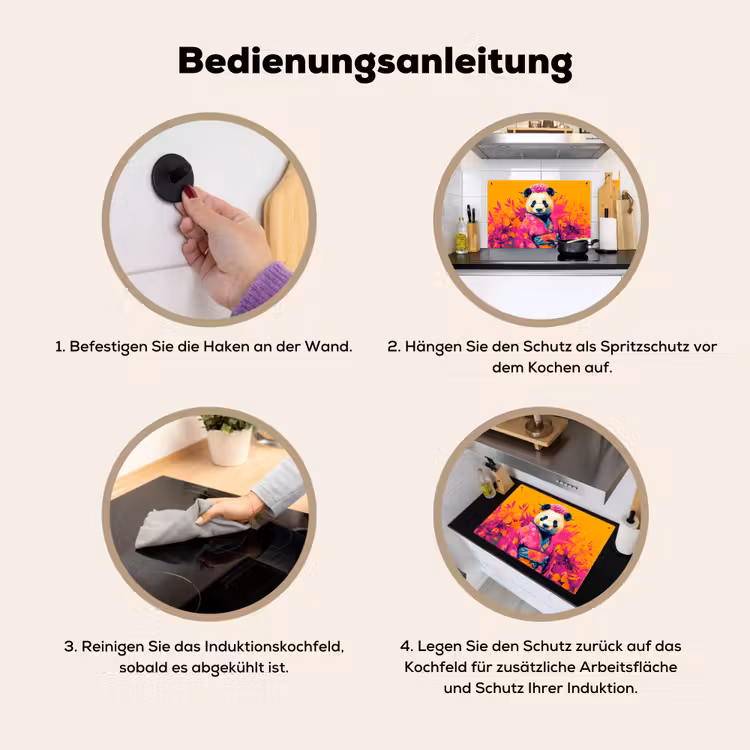 Kimono - Roze - Panda - Bloemenkroon Inductie beschemer met haakjes klein -ky-gebruik-de