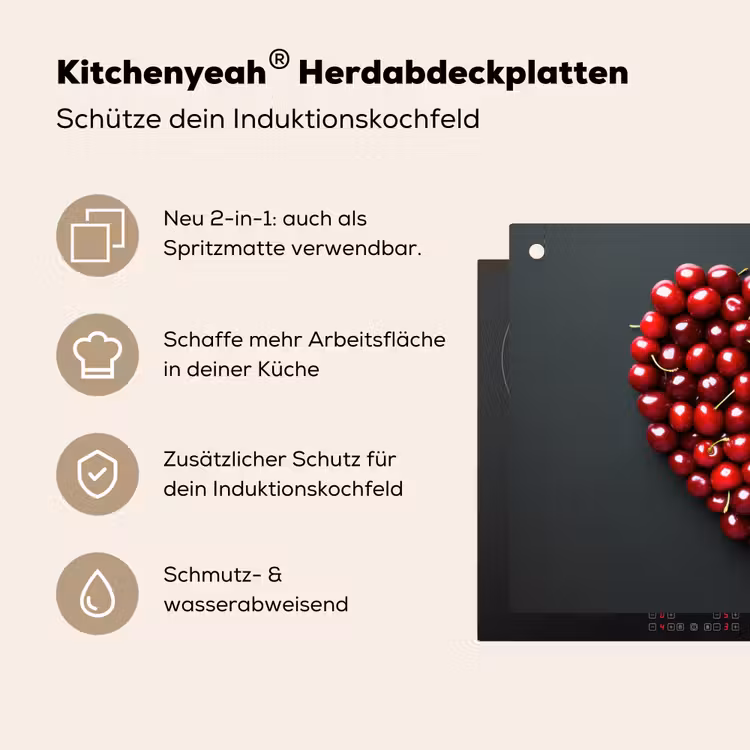 Kersen - Hart - Rood - Zwart Inductie beschemer met haakjes klein -ky-usp-de