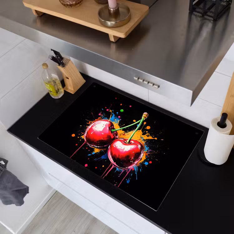 Kersen - Fruit - Graffiti - Verf - Abstract - Modern - Kleurrijk Inductie beschemer met haakjes klein -sfeer1