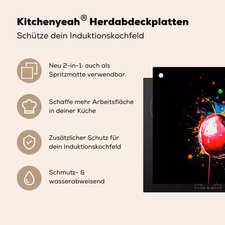 Kersen - Fruit - Graffiti - Verf - Abstract - Modern - Kleurrijk Inductie beschemer met haakjes klein -ky-usp-de