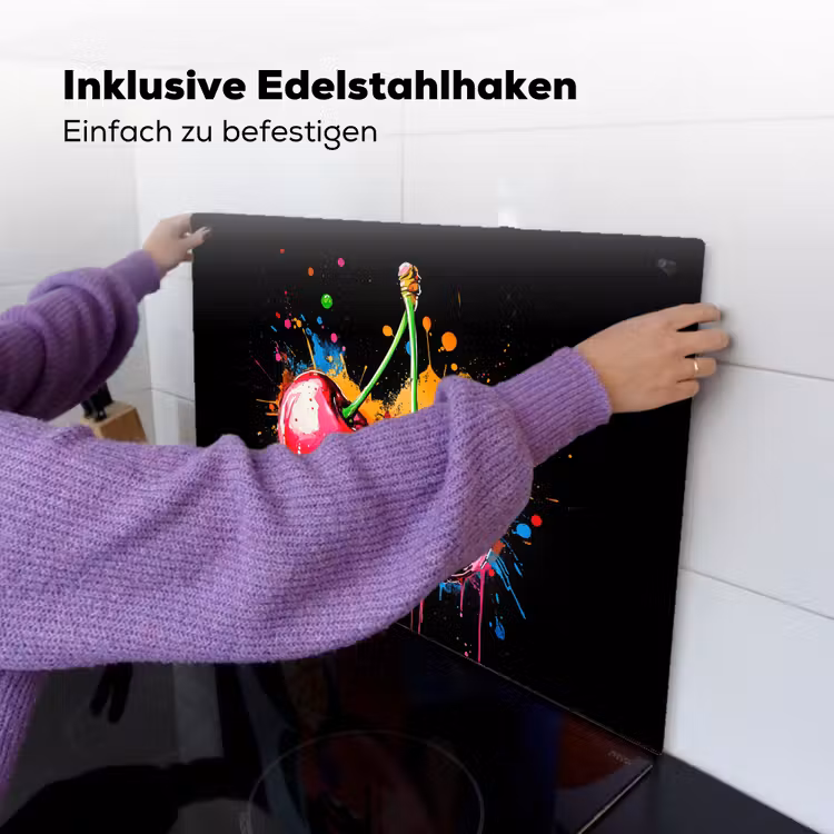Kersen - Fruit - Graffiti - Verf - Abstract - Modern - Kleurrijk Inductie beschemer met haakjes klein -ky-ophangen-de