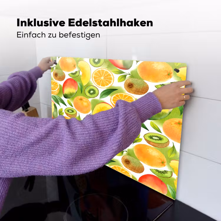Kiwi - Sinasappel - Mango - Perzik Inductie beschemer met haakjes klein 777 -ky-ophangen-de