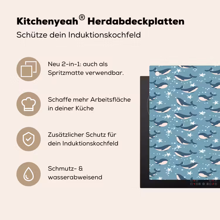Klein - Oceaan - Walvis - Zeester Inductie beschemer met haakjes klein 777 -ky-usp-de