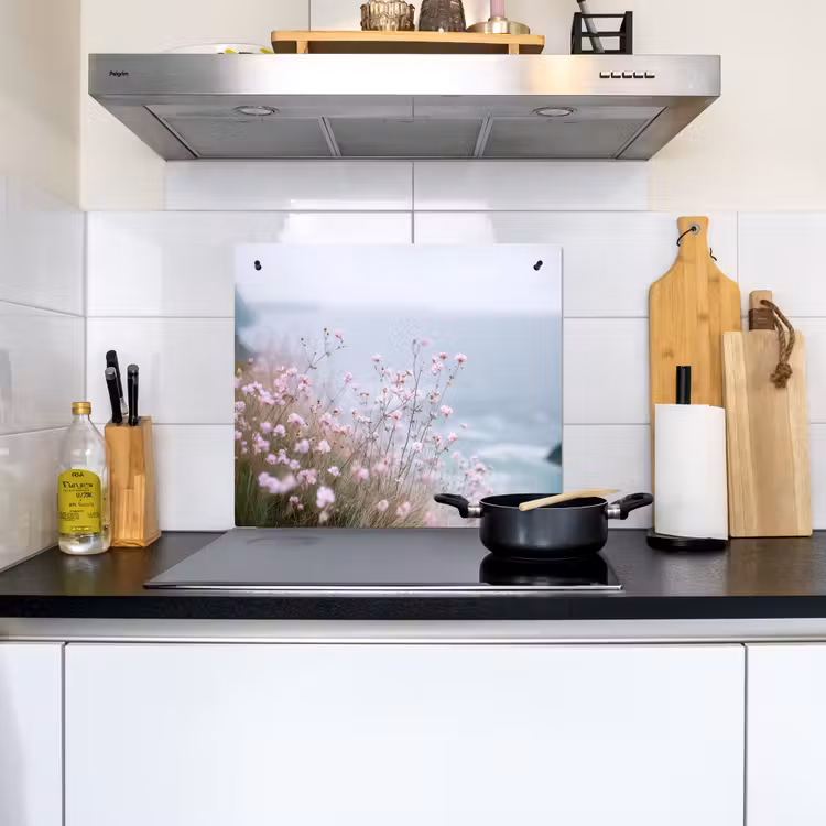 Klif - Bloemen - Zee - Roze Inductie beschemer met haakjes middel -sfeer2