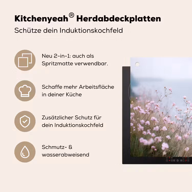 Klif - Bloemen - Zee - Roze Inductie beschemer met haakjes middel -ky-usp-de