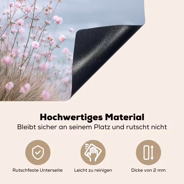 Klif - Bloemen - Zee - Roze Inductie beschemer met haakjes middel -ky-onderkant-de