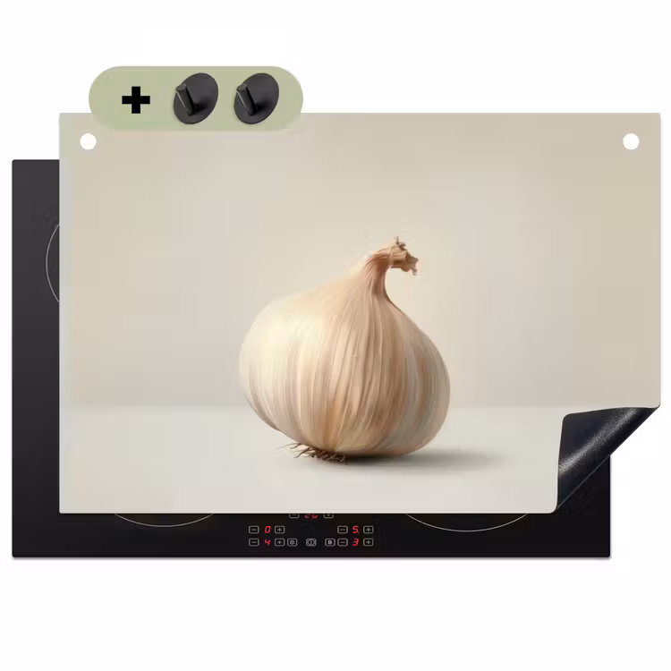 Knoflook - Natuurlijk - Beige Inductie beschemer met haakjes klein -3d