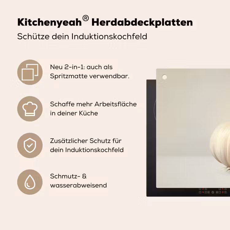 Knoflook - Natuurlijk - Beige Inductie beschemer met haakjes klein -ky-usp-de