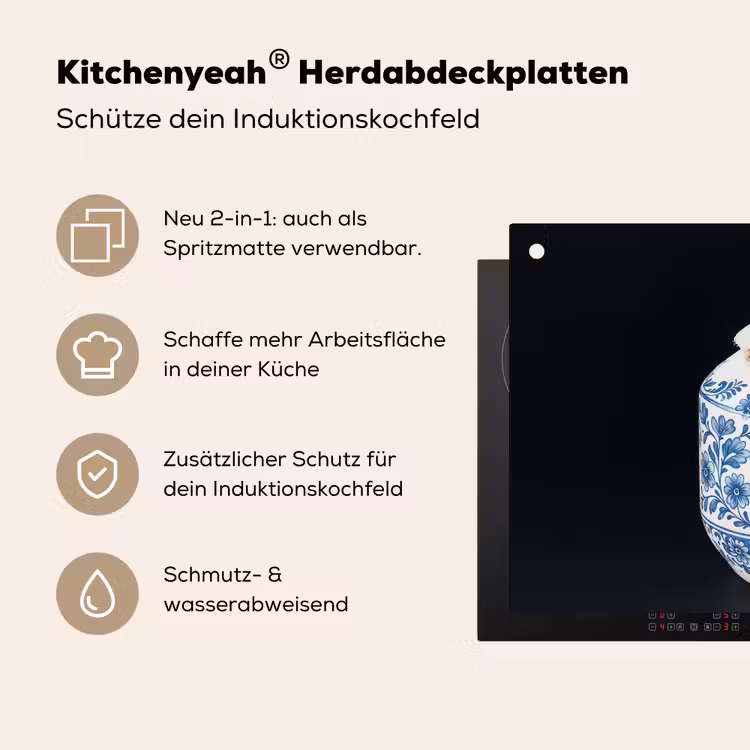 Kokosnoot - Eten - Delfts blauw - Drinken Inductie beschemer met haakjes klein -ky-usp-de