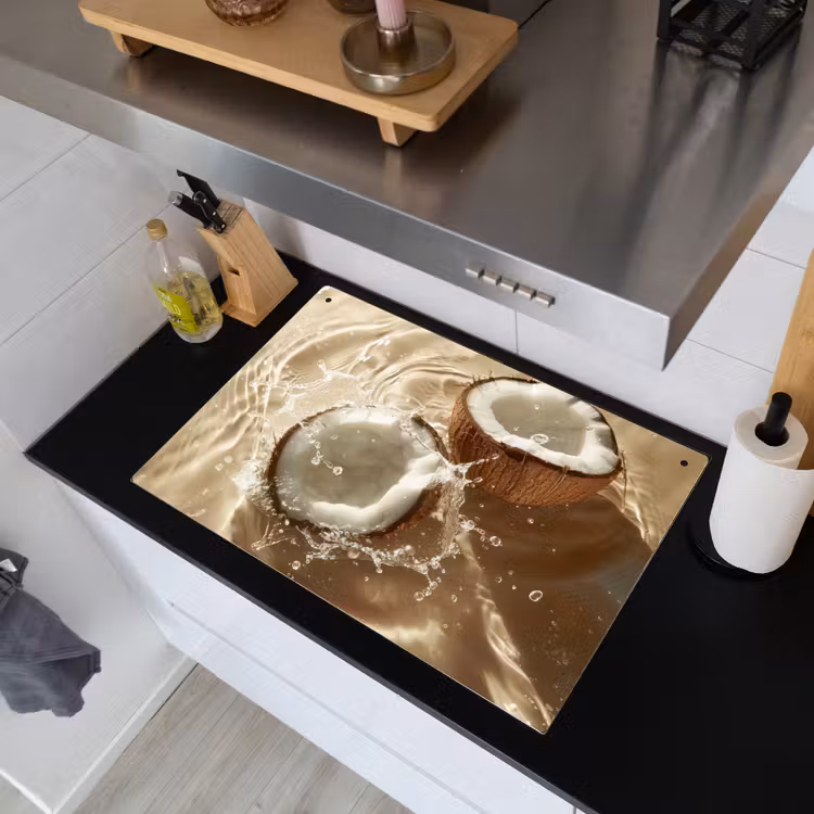 Kokosnoot - Water - Beige - Spetters Inductie beschemer met haakjes klein -sfeer1