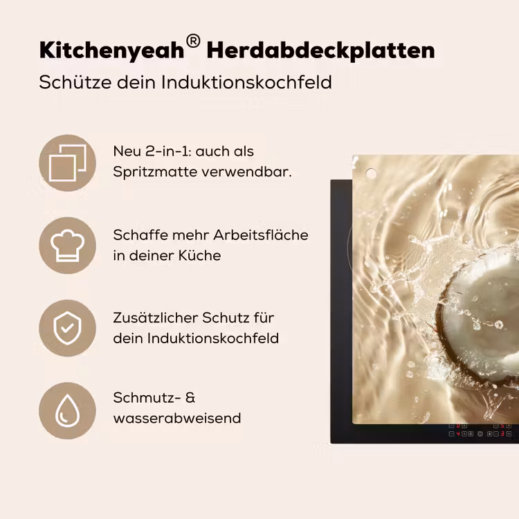 Kokosnoot - Water - Beige - Spetters Inductie beschemer met haakjes klein -ky-usp-de