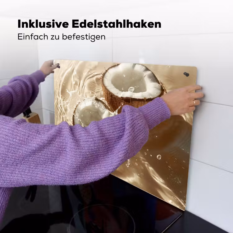 Kokosnoot - Water - Beige - Spetters Inductie beschemer met haakjes klein -ky-ophangen-de