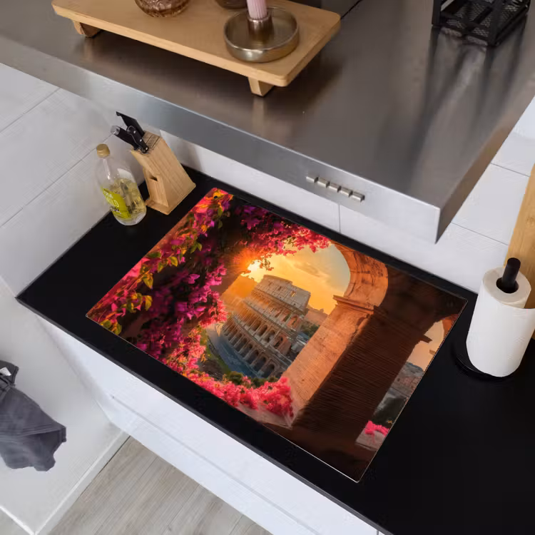 Colosseum - Rome - Roze Bloemen Inductie beschemer met haakjes klein -sfeer1